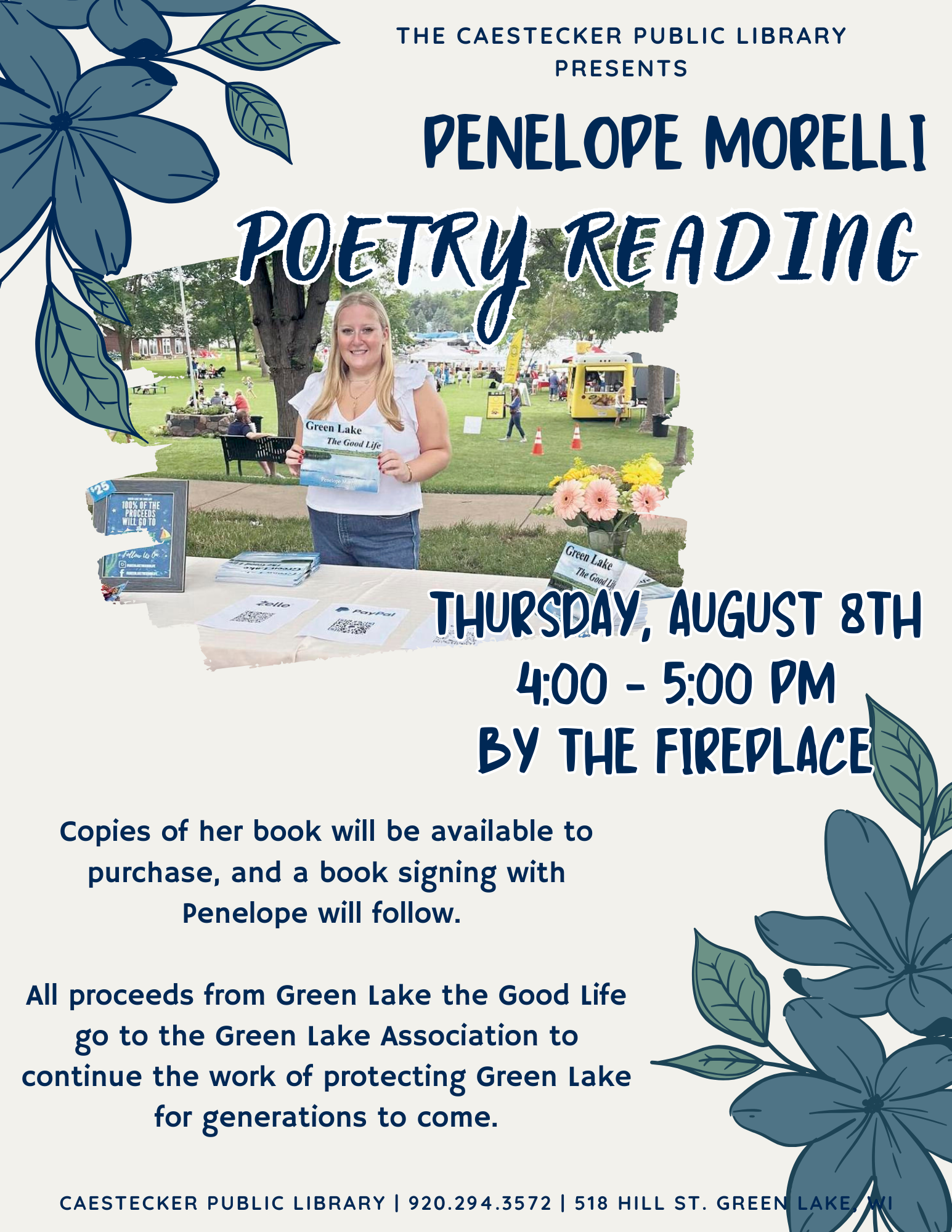 Caestecker Public Library Penelope Morelli Poetry Reading Fireplace